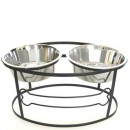 RDB3 - Oval Bone Raised Elevated Double Diner Dog Dish Water Bowls Feeder Stand